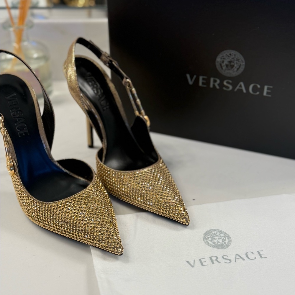 Versace Glittering Gold Slingback Heels